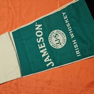 💰 VTG Jameson neck scarf whiskey green cream stripes fringe.